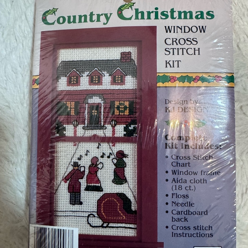 VTG 1986 Country Christmas Window Cross Stitch Kit - House & Sleigh - Sealed